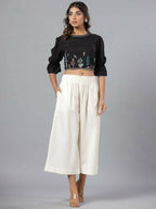 Juniper Women Black Rayon Flex Embroidered Crop Top