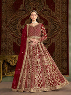 Anaita Maroon Embroidered Net Stitched Anarkali Suit - Distacart