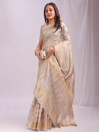 Shree Shyam Fashion Organza Cream Saree - Distacart