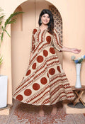 Miravan Womens Brown Printed V-Neck Anarkali Kurta - Distacart