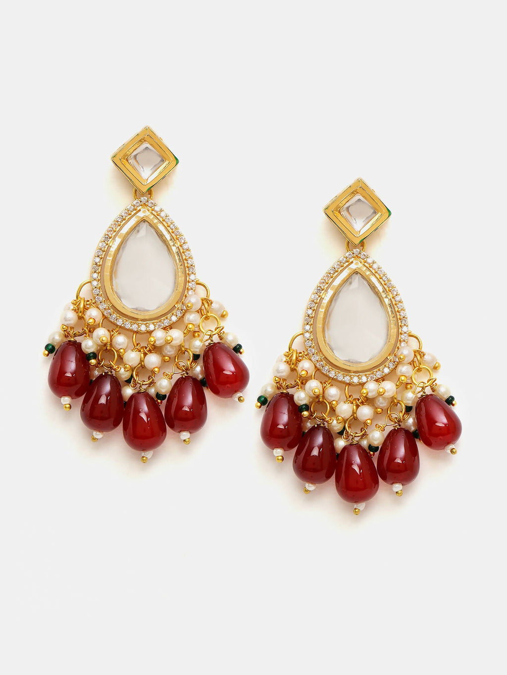 Ruby Raang Gold Polished Kundan Earrings With Maroon Stones - Distacart