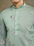 Vastranavya Pista Green Exclusive Festival Wear Viscose Silk Thread & Sequence Embroidered Work Kurta