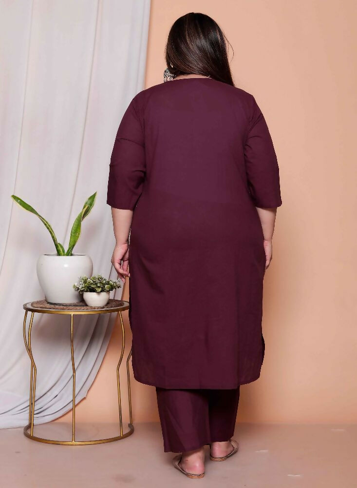 Miravan Womens Plus Size Wine Floral Kurta With Palazzo And Dupatta Set - Distacart
