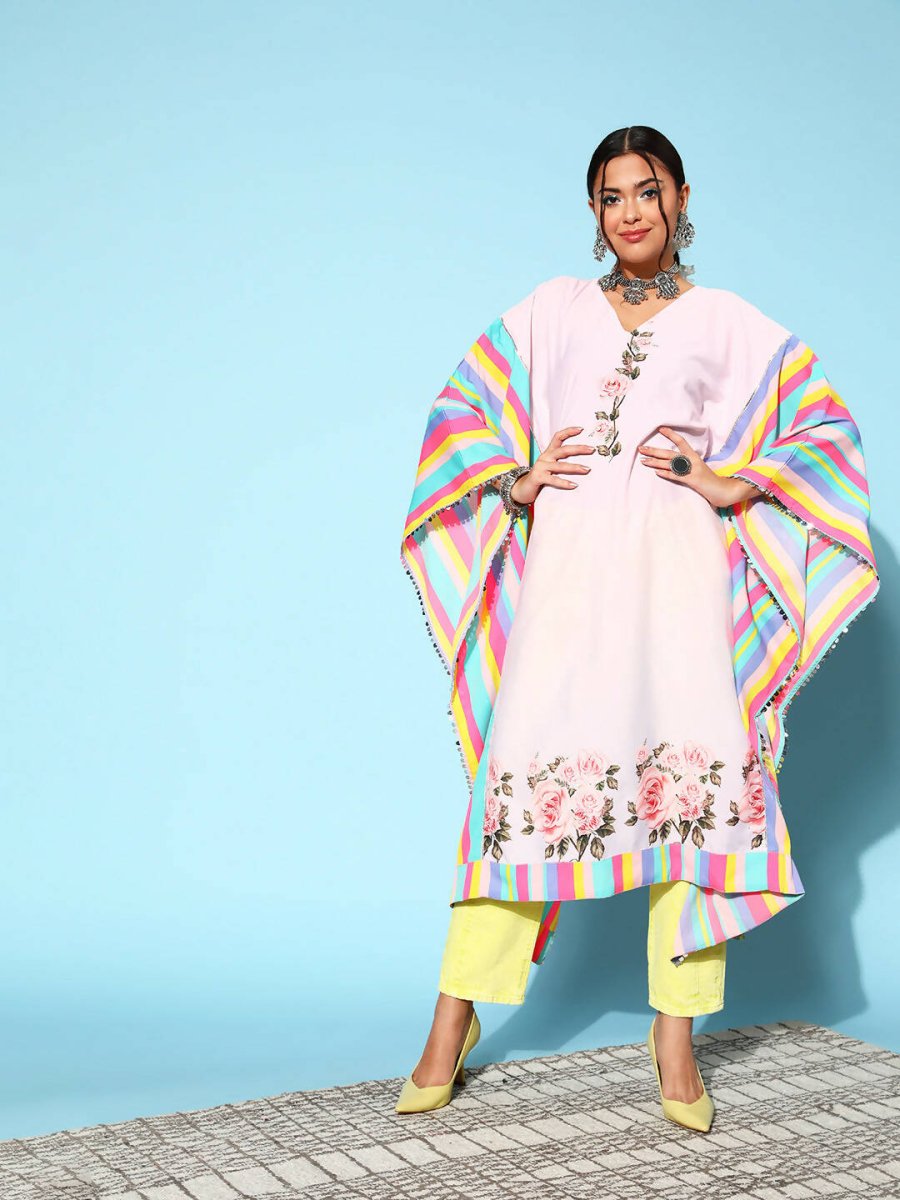 Ahalyaa Women Lovely Pink Crepe Vacation Stripes Kurta - Distacart