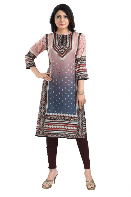 Snehal Creations Pinky Peach Designer Digital Print Masleen Fabric Long Kurti Tunic