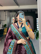 Vastranavya Traditional Ikkat Patola Print Tussar Silk Lehenga Choli - Teal
