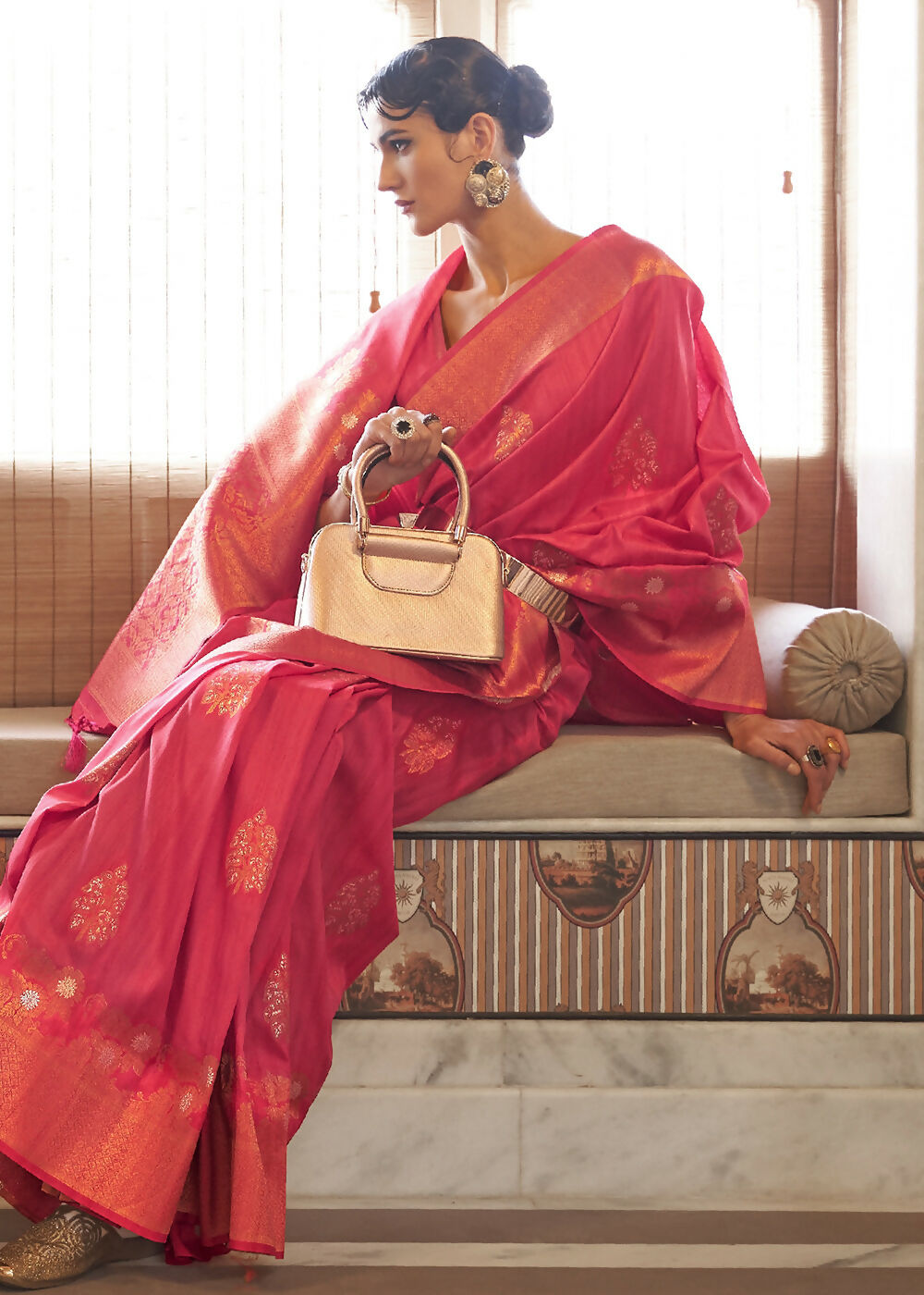 Dior Pink Tussar Banarasi Silk Designer Saree - Emponline