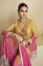 Lorenvalley Fashion Yellow and Pink Chinon Embroidery With Sequince Work Salwar Kameez Stitched