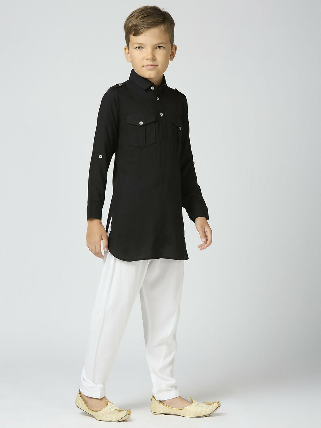 Joban Fashion Kids Island Full Sleeves Cotton Pathani Kurta and Pyjama Set - Black - Distacart