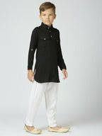 Joban Fashion Kids Island Full Sleeves Cotton Pathani Kurta and Pyjama Set - Black - Distacart