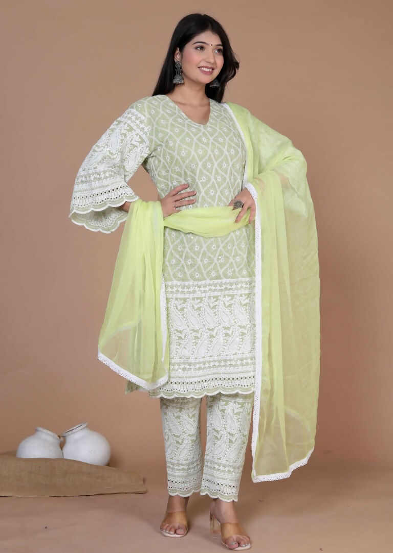 Miravan Women's Chikankari Embroidery Kurta And Palazzo With Dupatta