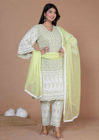 Miravan Women's Chikankari Embroidery Kurta And Palazzo With Dupatta