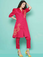 Women Republic Pink Cotton Silk Embroidered and Embellished Coord Set - Distacart