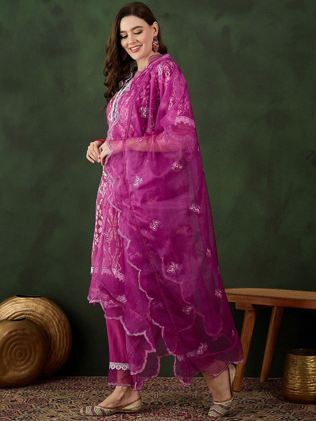 Sangria Printed & Embroidered Kurta & Trousers with Dupatta