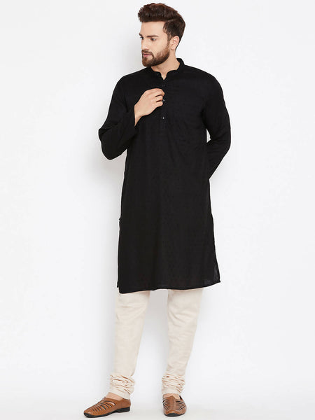 Even Apparels Black Pure Cotton Band Collar Men's Kurta