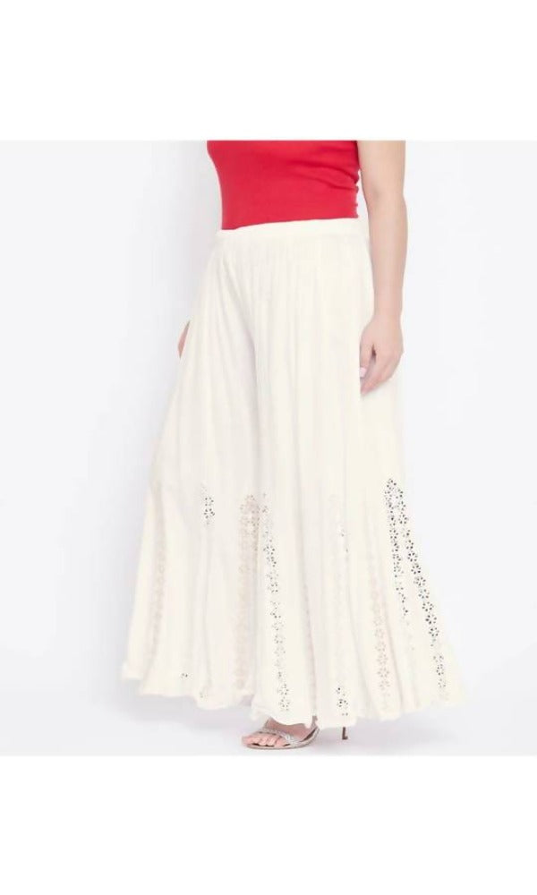 Mominos Fashion Off White Mirror Flower Work Palazzo