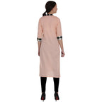 Kanoor Women's Peach Cotton Straight Kurti