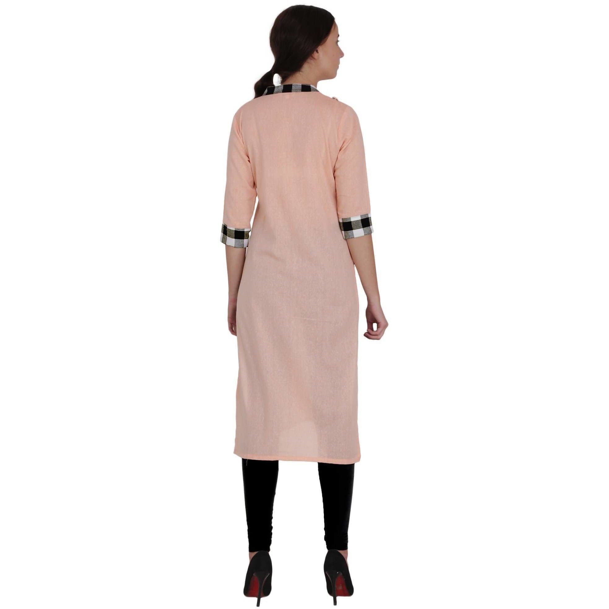 Kanoor Women's Peach Cotton Straight Kurti