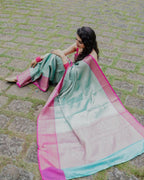 DEIANA'S Beautiful Designer Golden zari Soft Lichi Silk Saree - Sky
