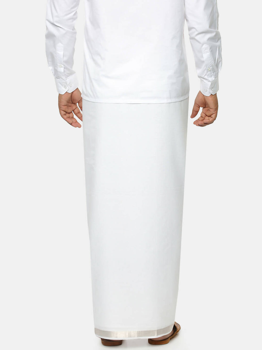 Ramraj Cotton Mens Cotton Silver Jari Dhoti - White