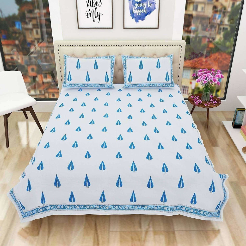 Hand Block Printed Double 230x270 Cms Jaipuri Bedspread with 2 Pillow Covers