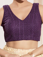 Joban Fashion Wine Sequence Padded Blouse With V Neck Sleeveless - Distacart