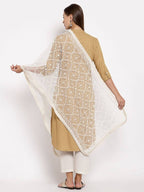 Myshka Women's White Net Solid Casual Dupatta