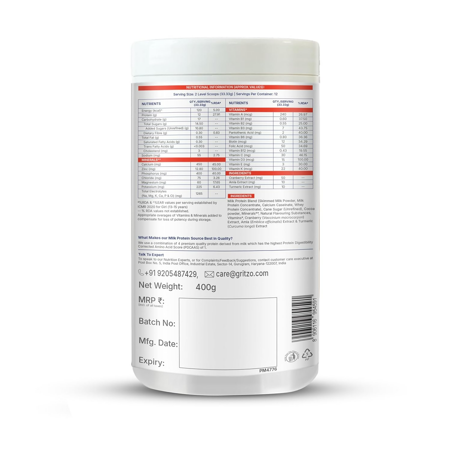 Gritzo SuperMilk Overall Growth (13+y Girls) (Double Chocolate ) with Super Gummies Strawberry