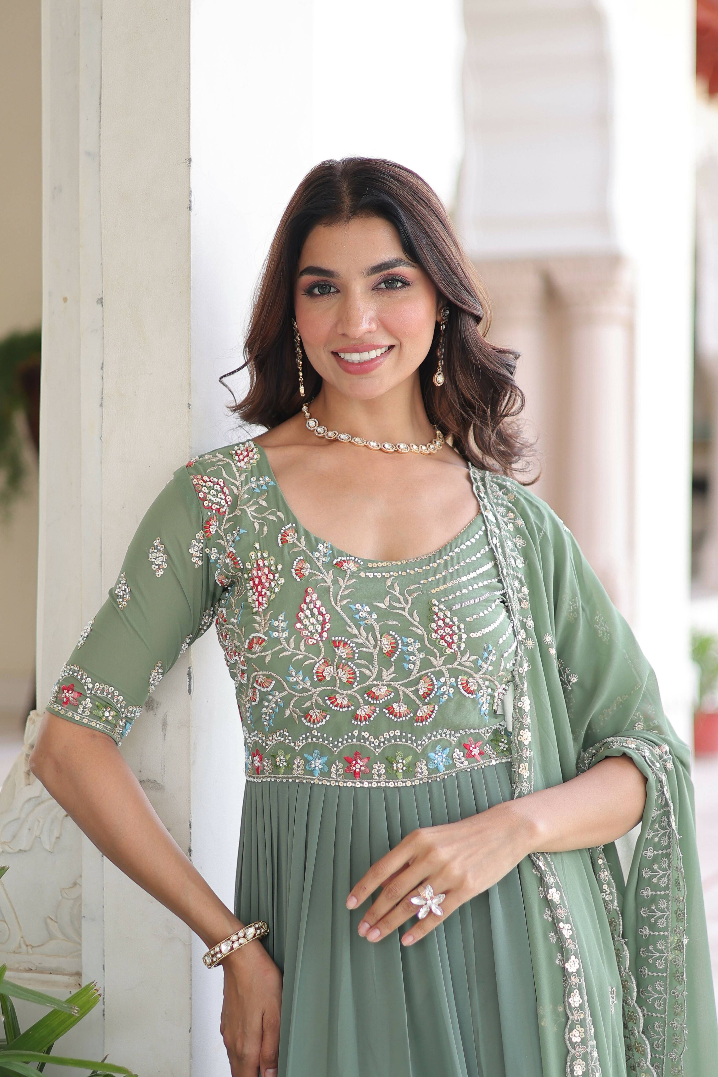 Joban Fashion Pista Readymade Kurta Set With Sequence embroidery Work - Distacart