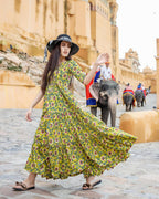 Designer Partywear Printed Yellow Pure Maslin Gown - Anbazaar - Distacart