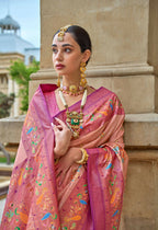 Bittersweet Peach Superior V.P.Silk Woven Printed Patola Silk Saree - Rewaa Milano