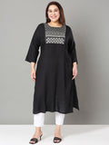 Sztori Plus Size Floral Yoke Design Sequinned Straight Kurta