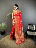 Joban Fashion Carmine Red Geometric Pattern Soft Silk Patola Saree - Distacart