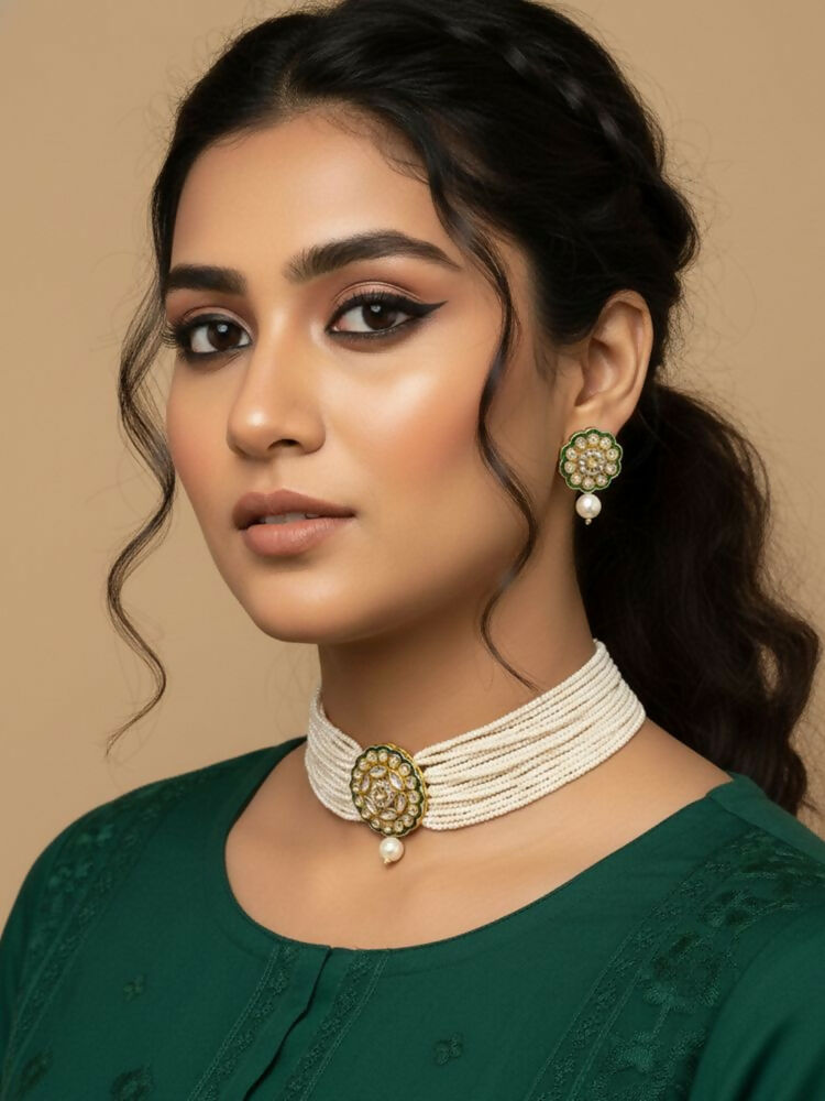 NVR Women Gold Plated White Kundan Jewellery Set - Distacart