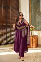 The52 Wine Women's Beautiful South Cotton Fabric Straight Kurta with Pant And Dupatta Set - Distacart