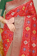 Jyoti Fashion Women's Red Patola Silk Zari Woven Saree with Blouse - Distacart