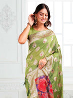 Shree Shyam Fashion Linen Cotton Green Saree - Distacart
