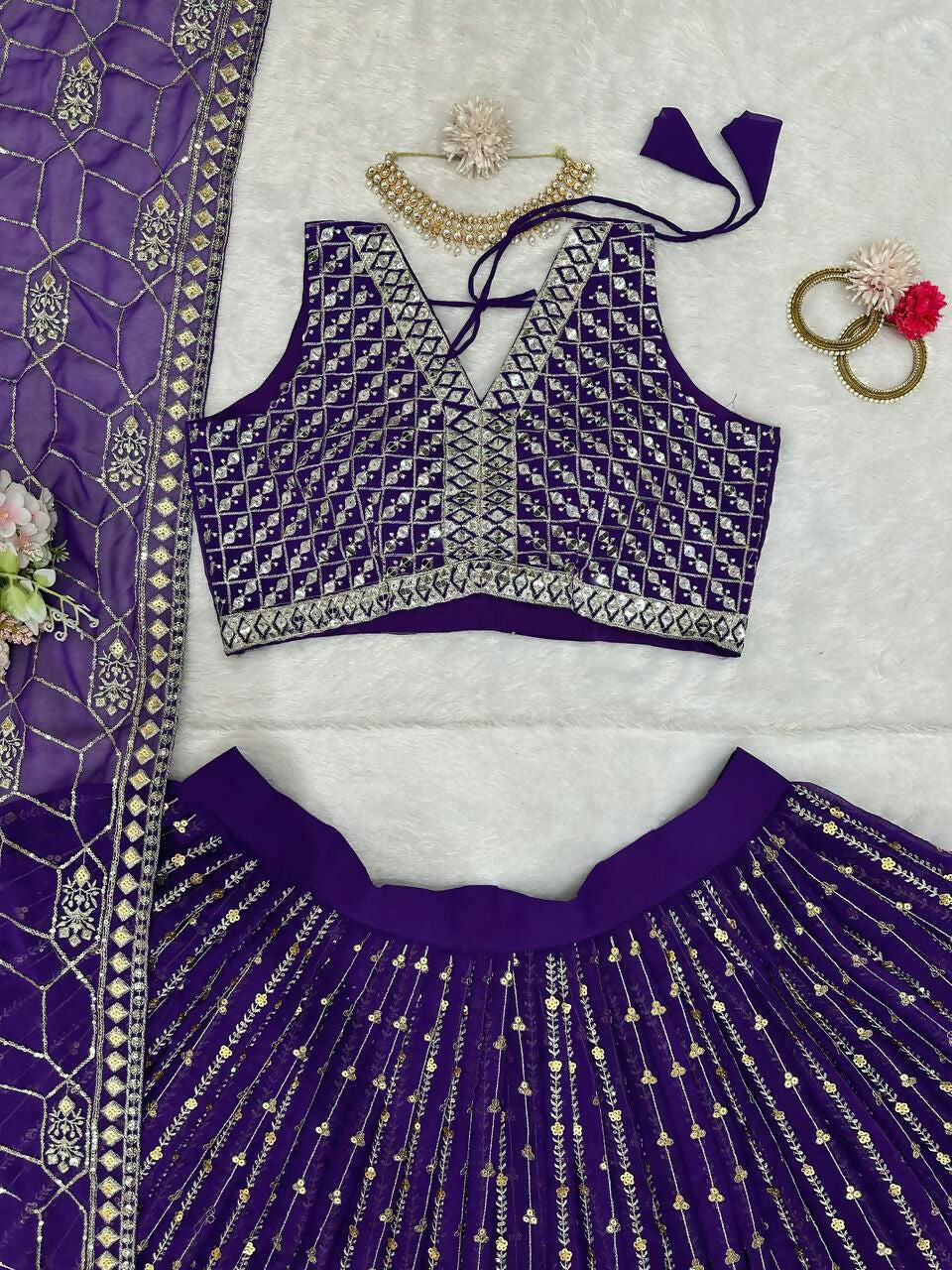 Jyoti Fashion Women's Royal Blue Faux Georgette Sequins with Thread Embroidered Designer Lehenga Choli Set