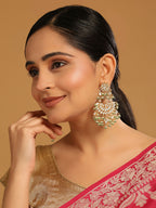 Nuyug 22K Gold-Plated Kundan & Pearl Studded Crescent Shaped Green Beads Chandbalis - Distacart