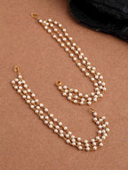 NVR Pearl Studded Classic Gold-Polished 3 Line Ear Chain Ear Cuff