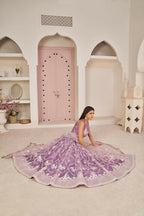Aastha Fashion Lavender Butterfly Net White Cotton Thread Work, Zari Work And Sandwich Sequence Work Embroidery Wedding Wear Lehenga Choli