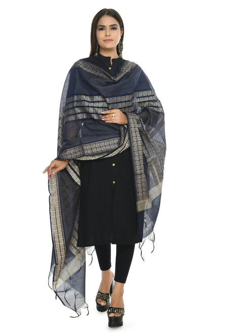Mominos Fashion Moeza Handloom Cotton Navy Blue Dupatta