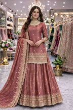 Teeya Creation Onion Color Fendy Satin Heavy Embroidery Work Wedding Wear Stitched Lehenga Choli - Distacart