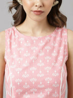 FIORRA Women's Baby Pink Cotton A-Line Kurta Set