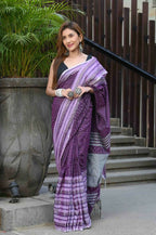 Beatitude Lavender Cotton Jacqaurd Border Tangail Handloom Saree