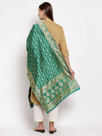Myshka Women's Green Silk Print Casual Dupatta