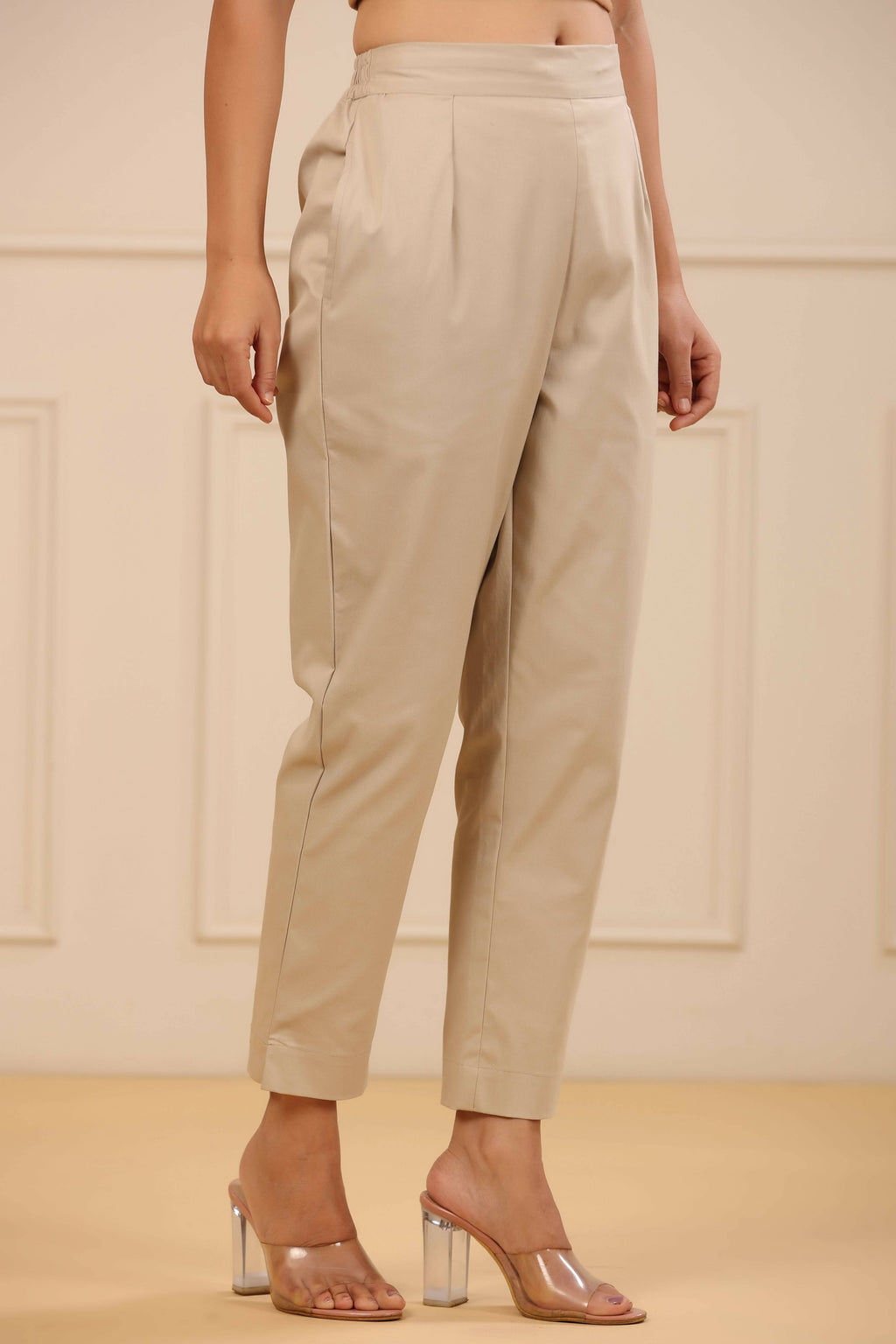 Juniper Women's Beige Cotton Spendex Solid Straight Pant - Distacart