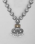 VOJ Dual Toned Oxidized Necklace With Earrings Set
