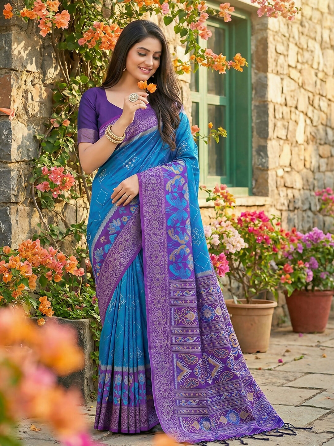 Shree Shyam Fashion Blue Pochampally Silk Saree - Distacart