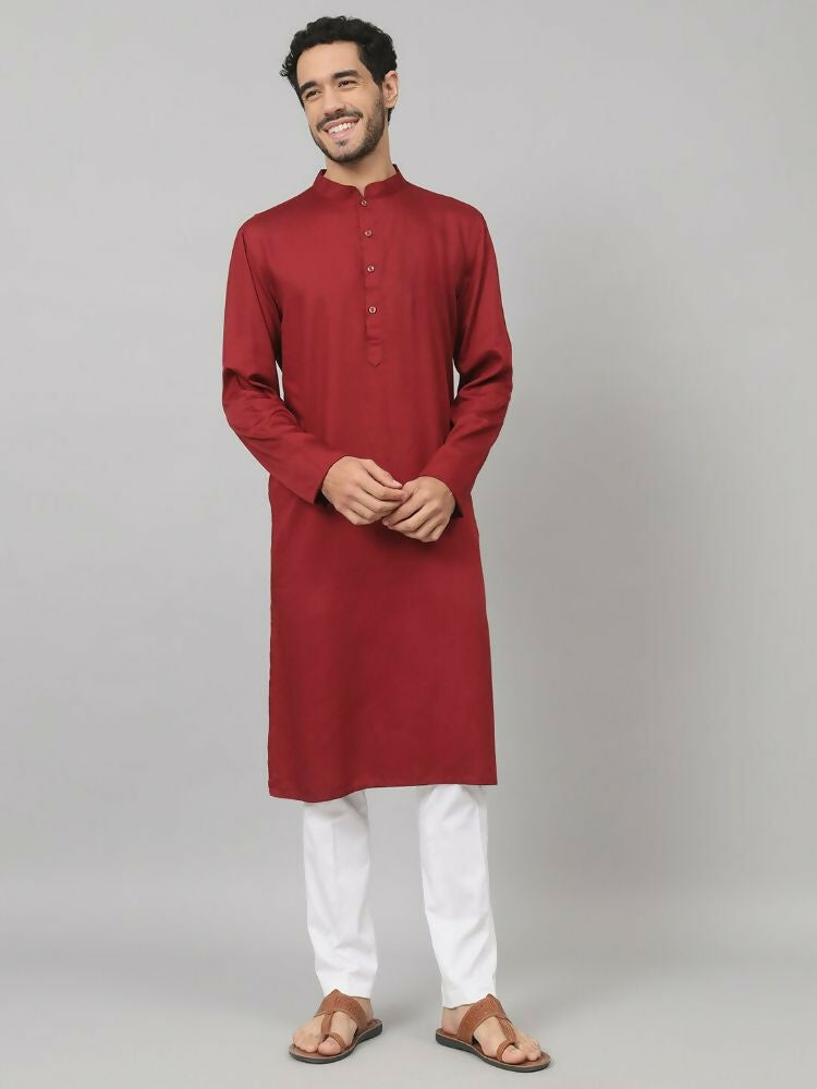 Giza Cotton Maroon Plain Kurta by Hilo Design